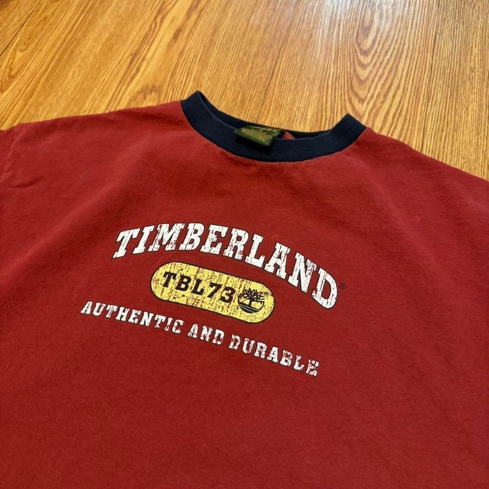 Vintage Timberland Men's Shirt Red Hiking Outdoors Logo Y2K Size Medium
